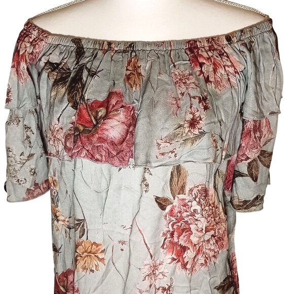 NEW Chaser Heirloom Floral Gauze Off-The-Shoulder‎ Elbow Sleeve Blouse, Size S - Picture 4 of 13